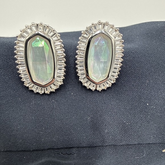 Kendra Scott Jewelry - Kendra Scott Cade Stud Earrings Abalone Shell Silver Baguette Crystals Authe